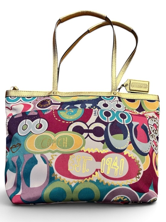 Coach Handbags - Coach Poppy Signature C Tote Graffiti Gold Trim, Hangtag, 2 Purse Scarves